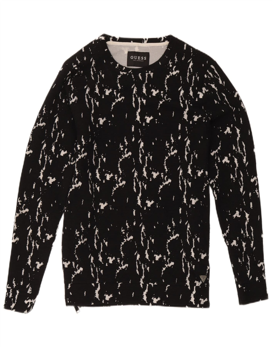 Guess Felpa da uomo con motivo astratto, maglione piccolo in cotone nero