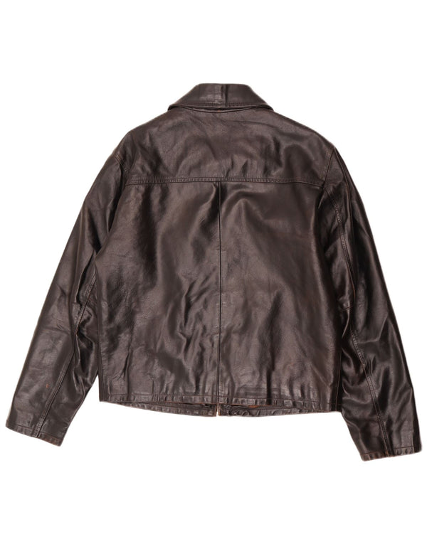 Giacca in pelle vintage da donna UK 14 Marrone medio
