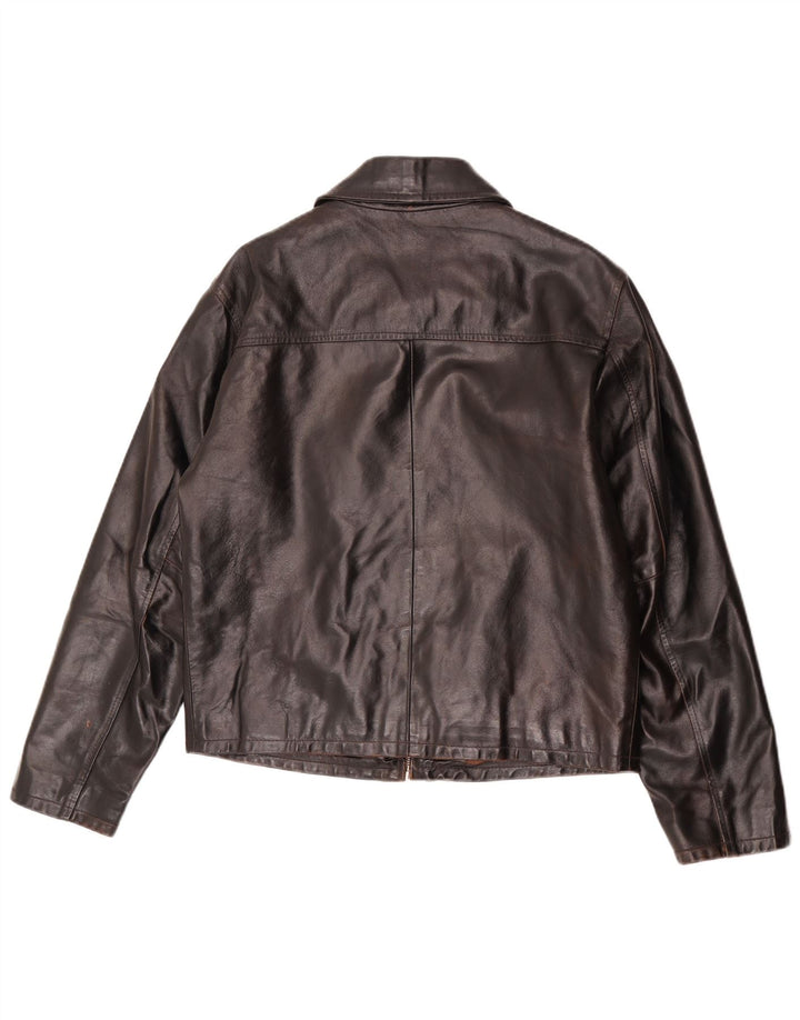 Giacca in pelle vintage da donna UK 14 Marrone medio