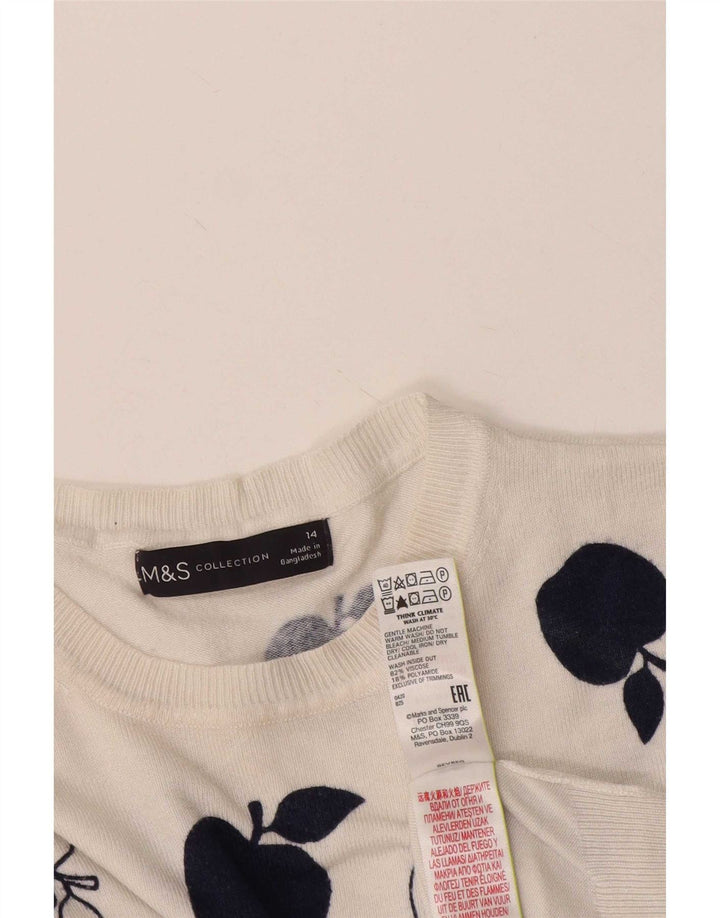 Maglione maglione girocollo con grafica da donna Marks & Spencer UK 14 grande bianco