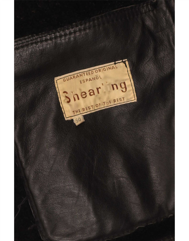 Giubbotto shearling vintage da uomo IT 50 grande in pelle nera