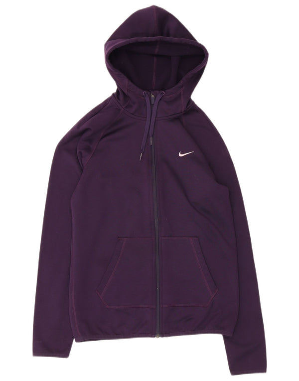 Nike Womens Dri Fit Zip Hoodie Sweater UK 6 XS Purple Polyester