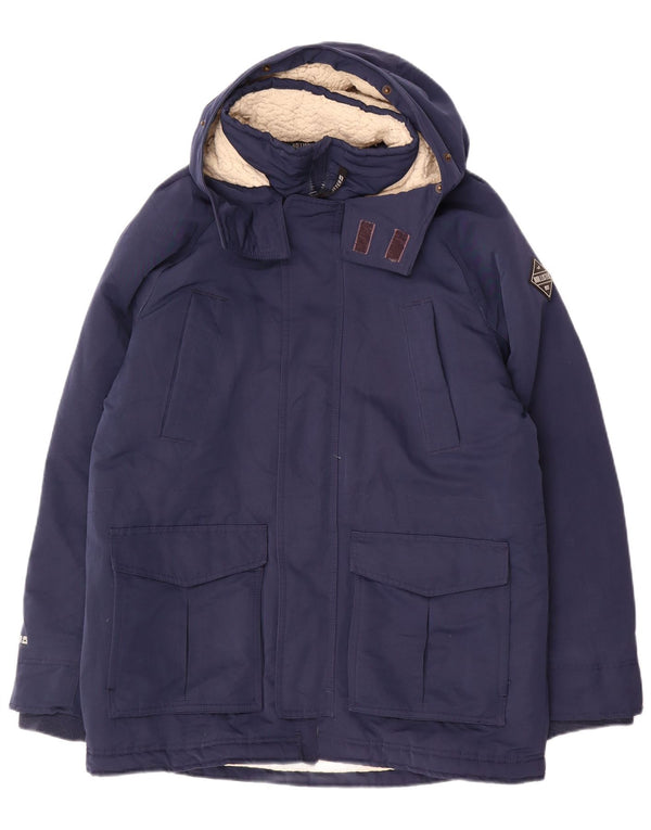 Giacca a vento Hollister Sherpa da uomo con cappuccio UK 40 Large Blu Poliestere