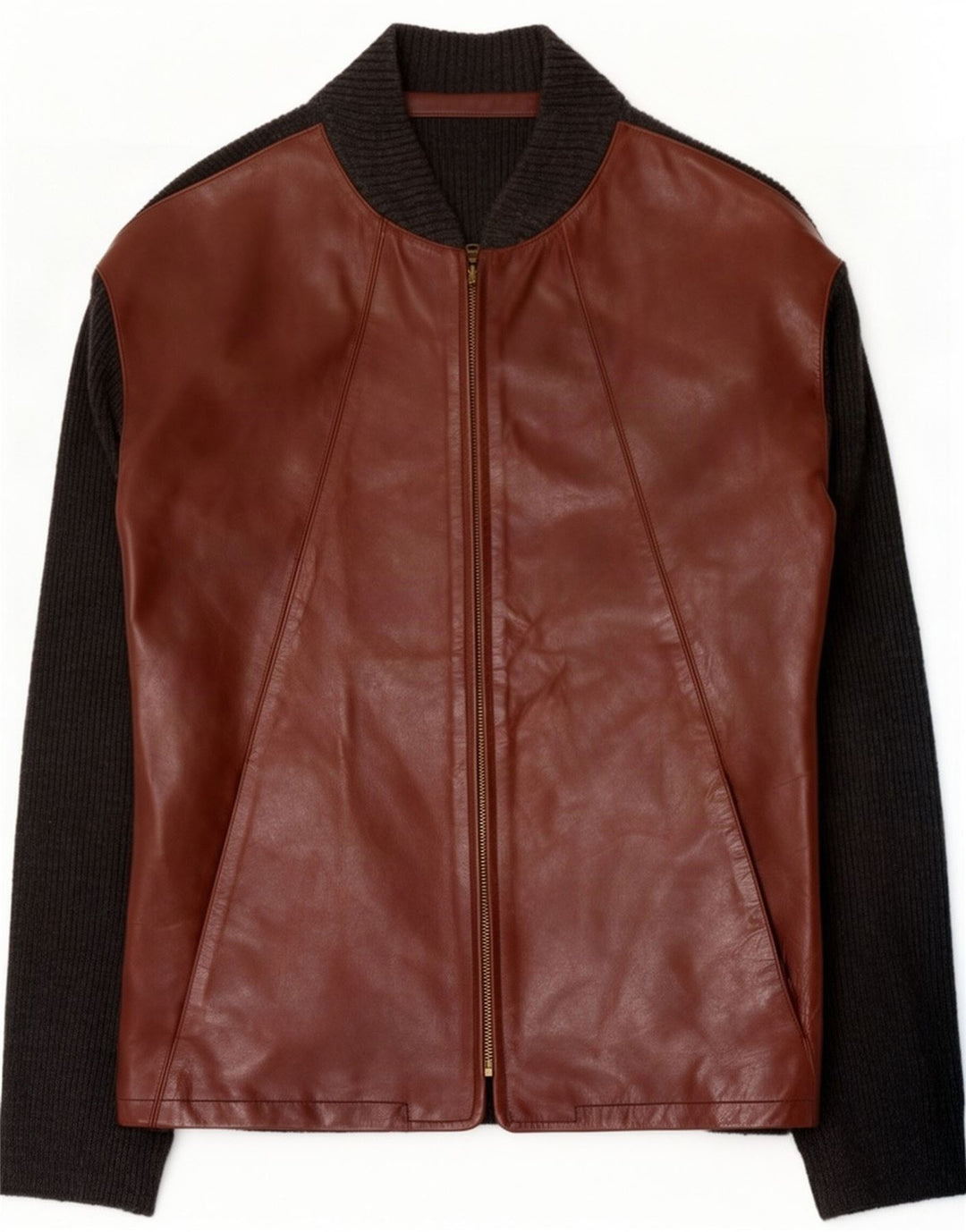 Giubbotto bomber vintage da uomo IT 50 grande in pelle color block marrone