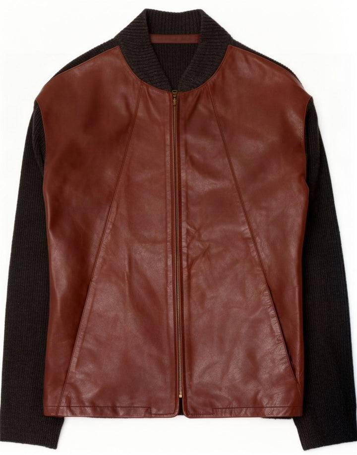 Giubbotto bomber vintage da uomo IT 50 grande in pelle color block marrone
