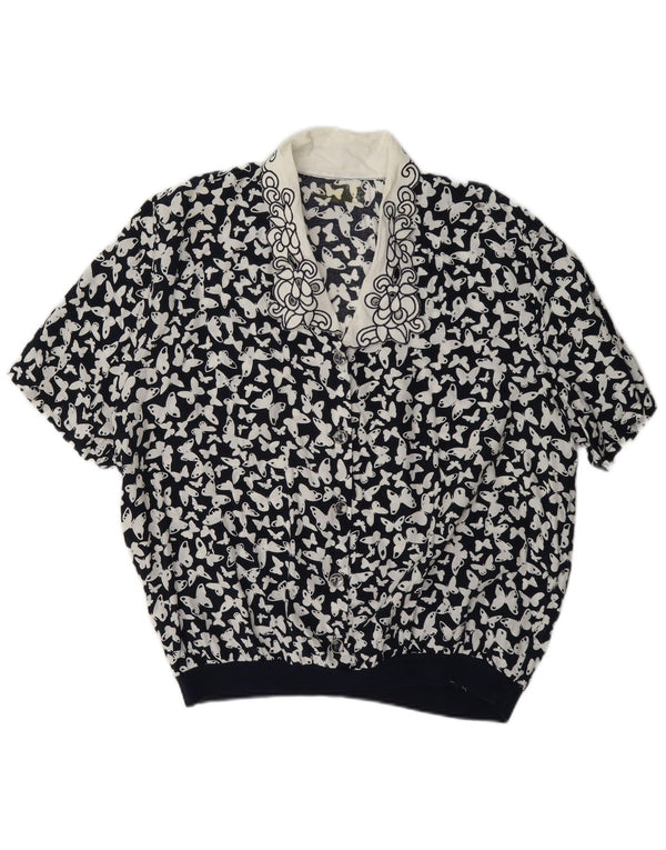 Camicetta vintage da donna Top UK 16 Grande farfalla color block nera