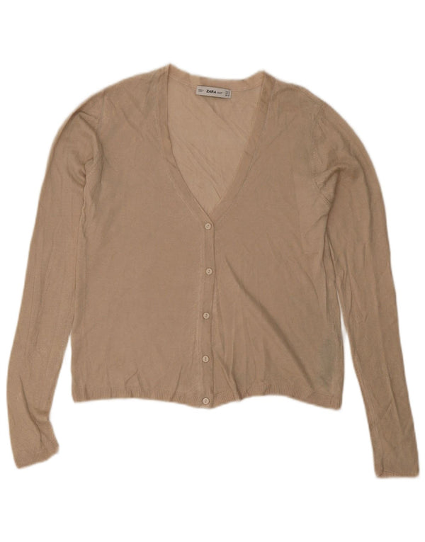 Top cardigan corto da donna Zara UK 10 piccolo in viscosa beige