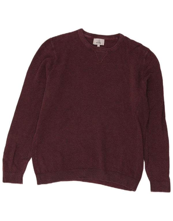 MARKS & SPENCER Maglione maglione girocollo da uomo grande cotone bordeaux