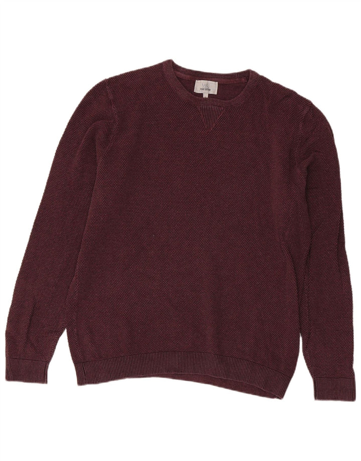 MARKS & SPENCER Maglione maglione girocollo da uomo grande cotone bordeaux
