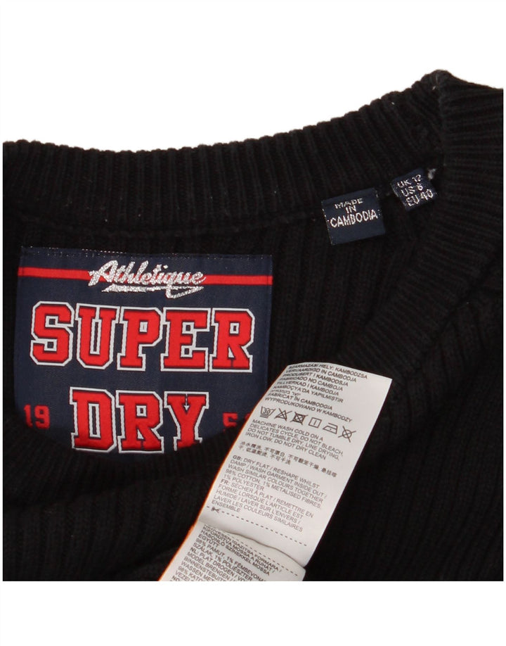 Abito maglione grafico da donna SUPERDRY UK 12 cotone nero medio