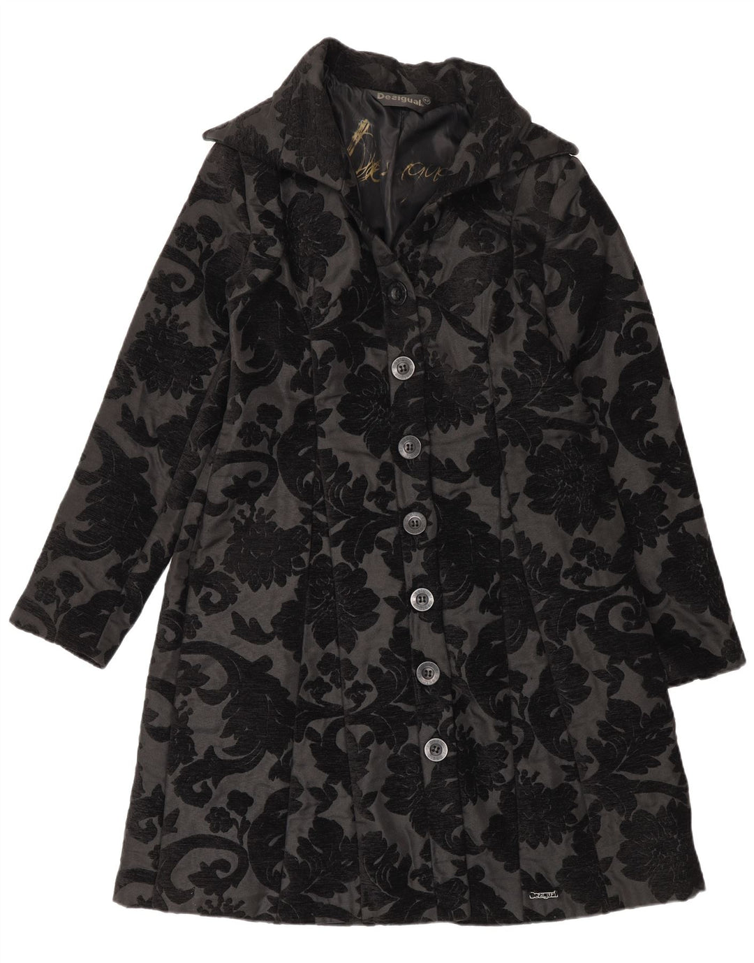 Desigual Cappotto da donna vestibilità regolare EU 42 Large Nero Floreale Moderno