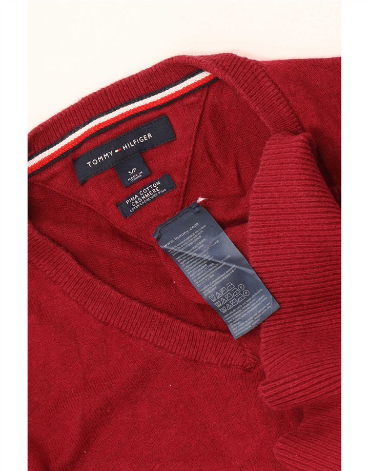 Maglione maglione con scollo a V da uomo Tommy Hilfiger piccolo cotone rosso