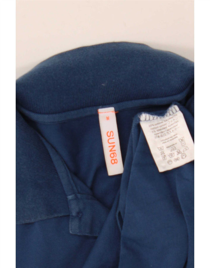 Polo da uomo a manica lunga Sun68 in cotone blu medio