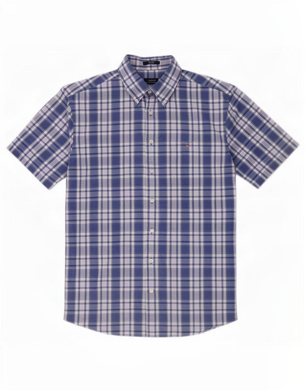 Gant Camicia da uomo a maniche corte vestibilità regolare taglia 41/42 16 1/2 grande quadri blu