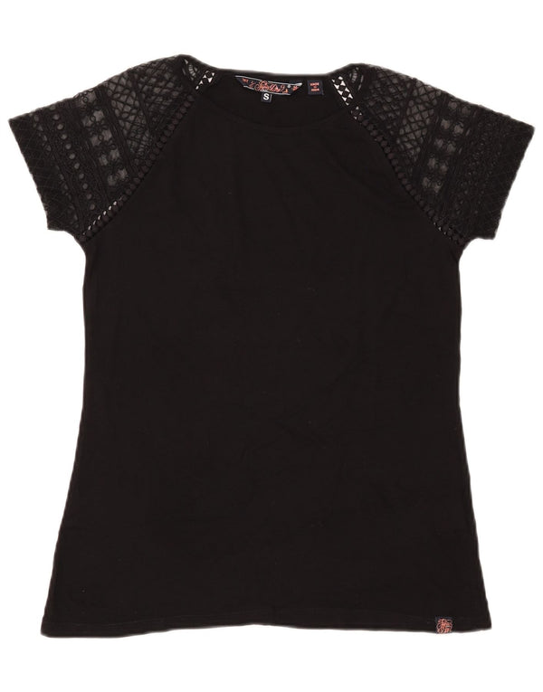 T-shirt da donna SUPERDRY UK 10 piccola in cotone nero