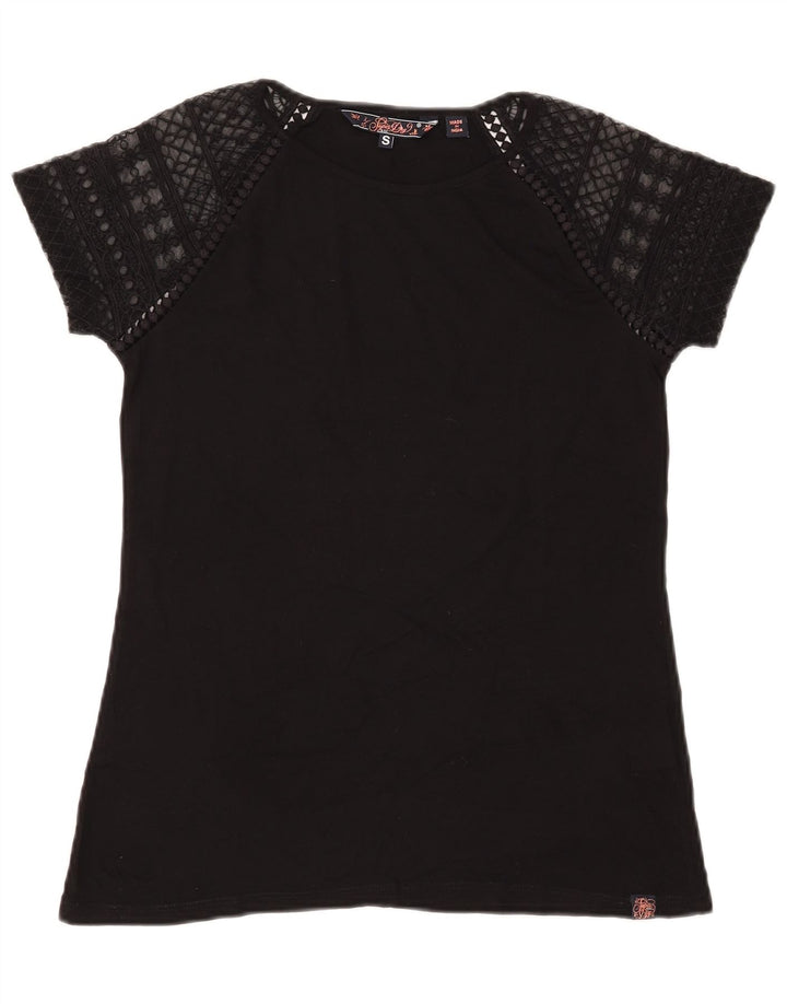 T-shirt da donna SUPERDRY UK 10 piccola in cotone nero