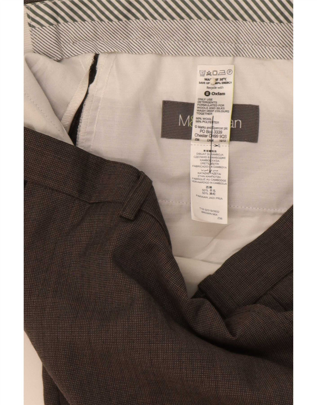 Pantaloni da abito dritti da uomo Marks & Spencer W36 L31 lana marrone