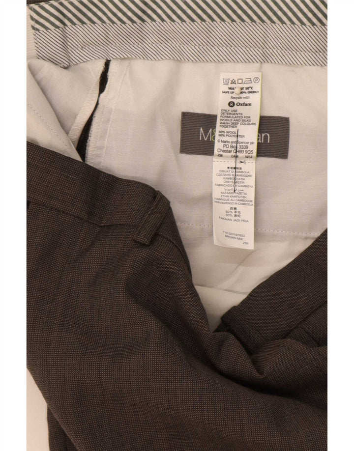 Pantaloni da abito dritti da uomo Marks & Spencer W36 L31 lana marrone