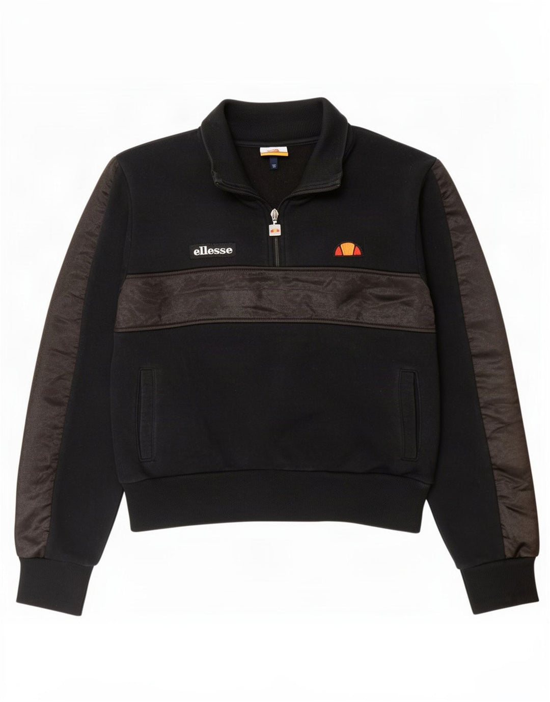 Felpa da donna Ellesse con collo con zip, maglione UK 12, color block medio nero