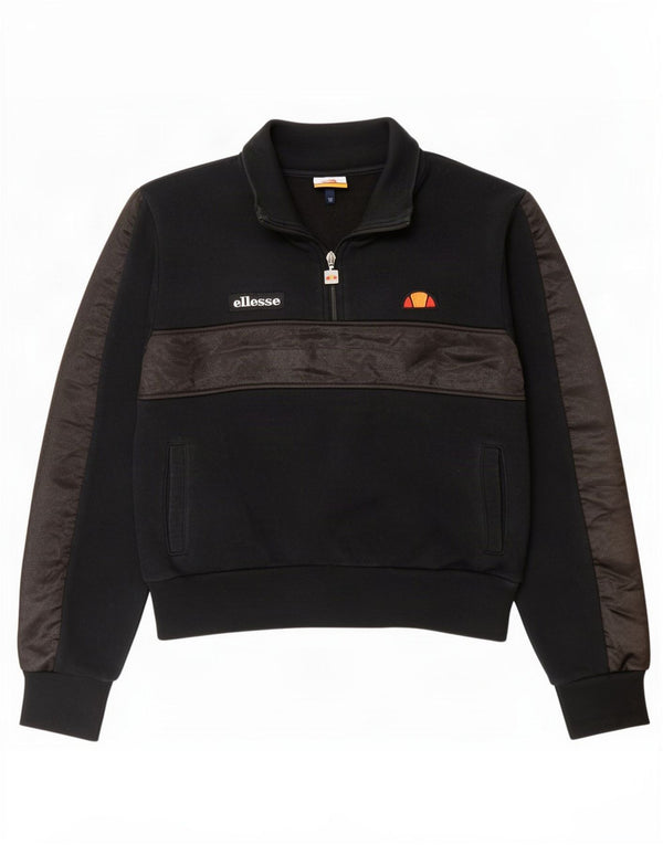 Felpa da donna Ellesse con collo con zip, maglione UK 12, color block medio nero