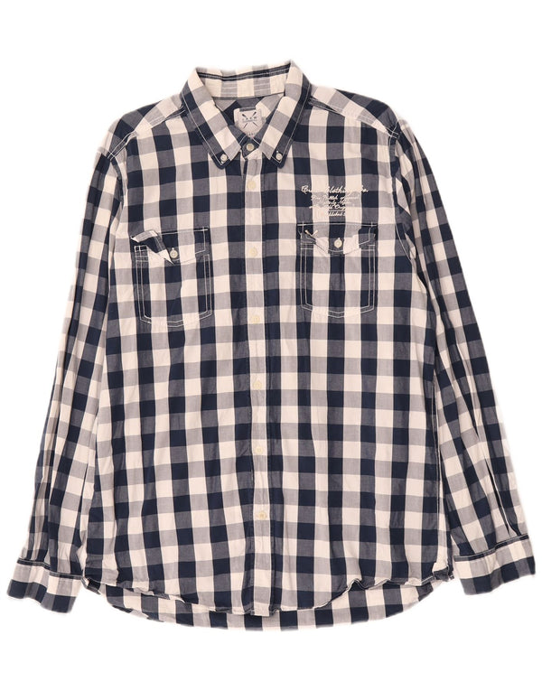 Crew Clothing Camicia da uomo su misura XL in cotone a quadretti blu navy