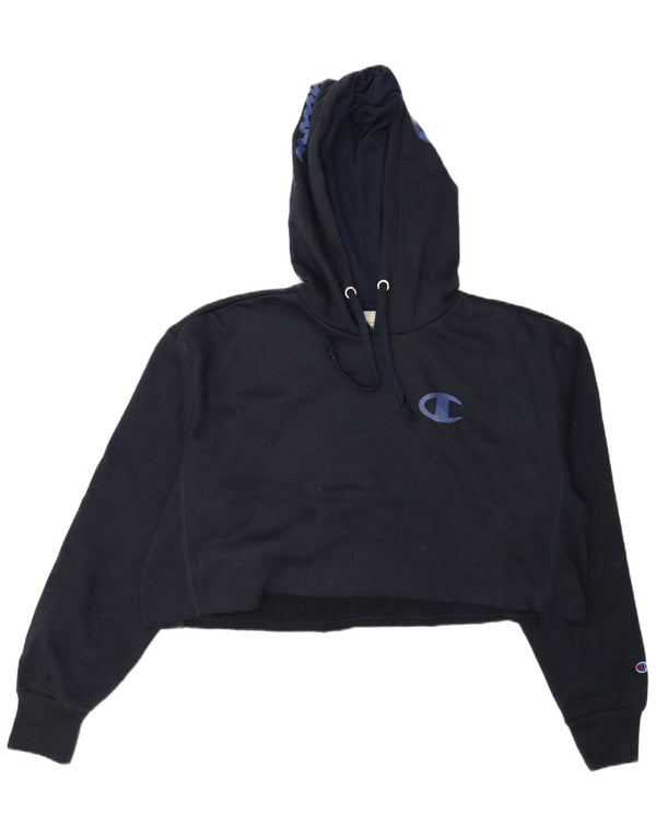 Maglione con cappuccio grafico da donna Crop Champion UK 16 Large in cotone blu navy
