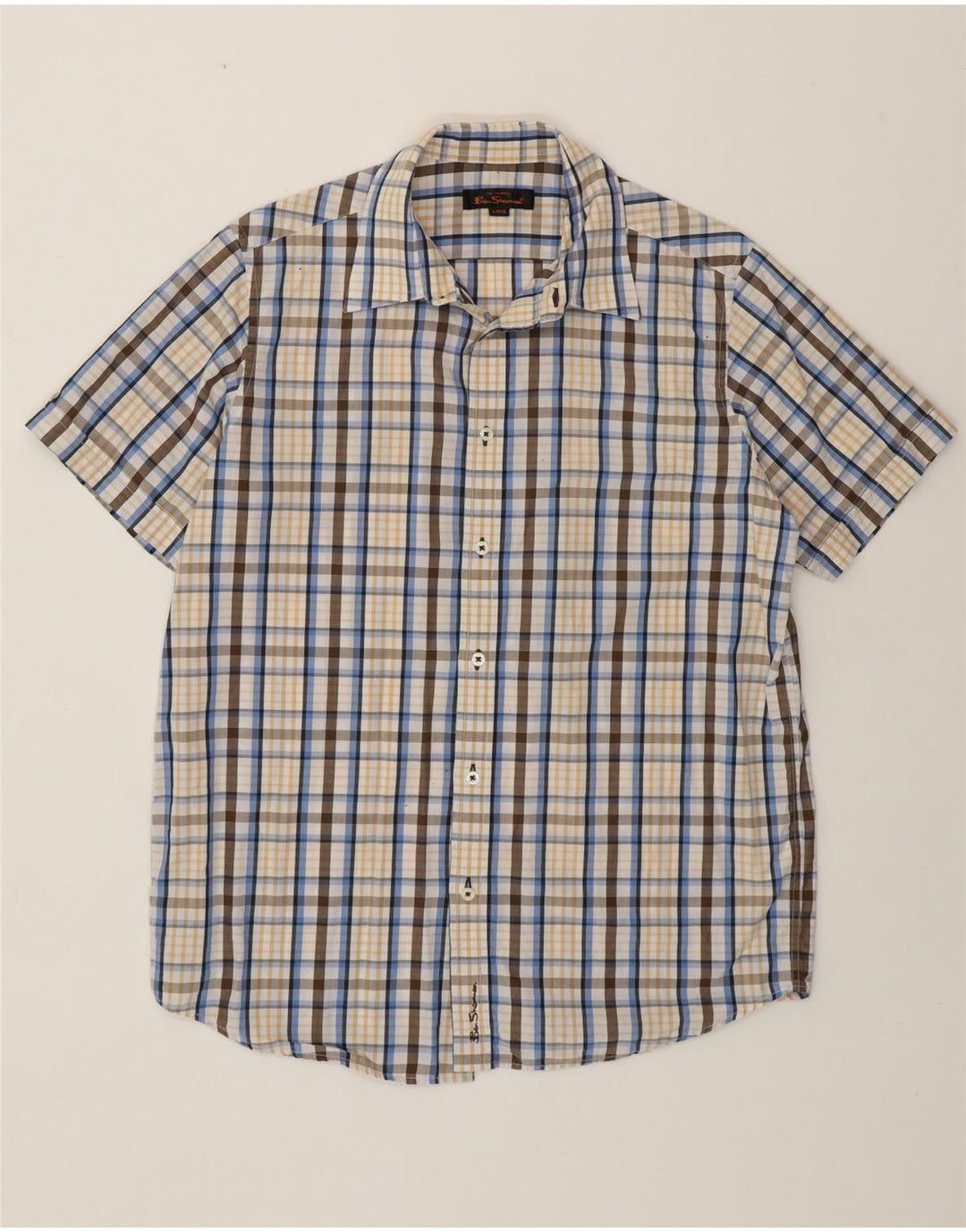BEN SHERMAN Camicia a maniche corte da uomo in cotone a quadri multicolore grande