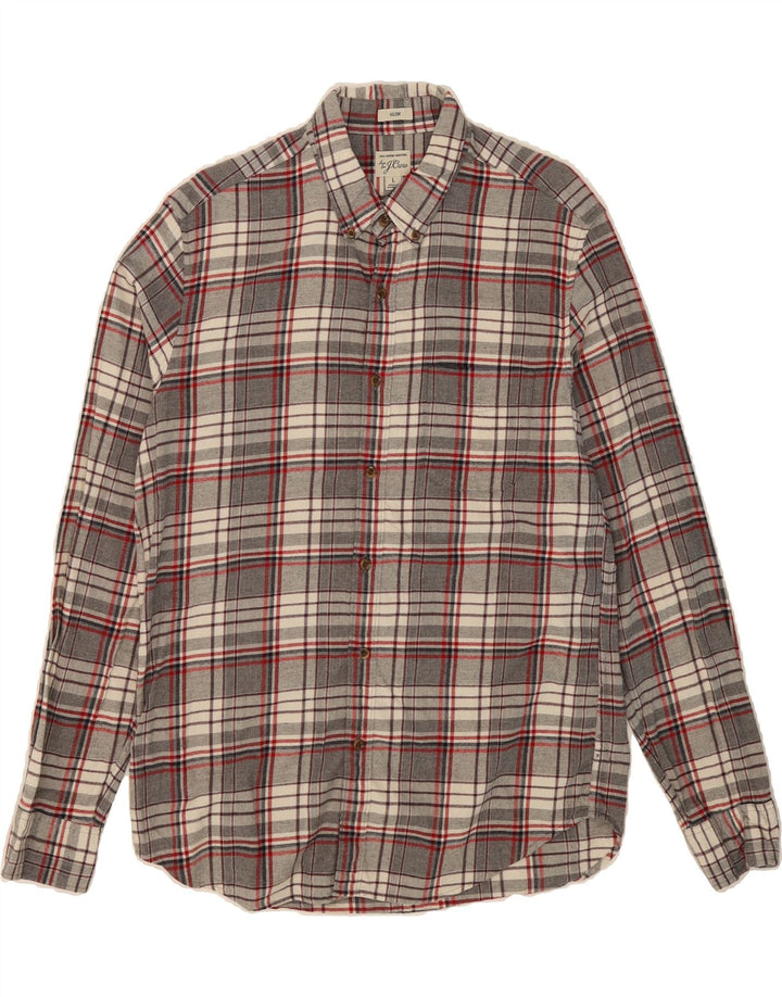 J. CREW Mens Slim Flannel Shirt Large Grey Check Cotton Vintage J. Crew and Second-Hand J. Crew from Messina Hembry 