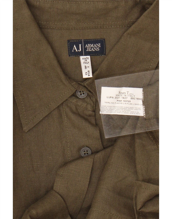 Camicia da donna Armani Jeans UK 16 grande lino kaki