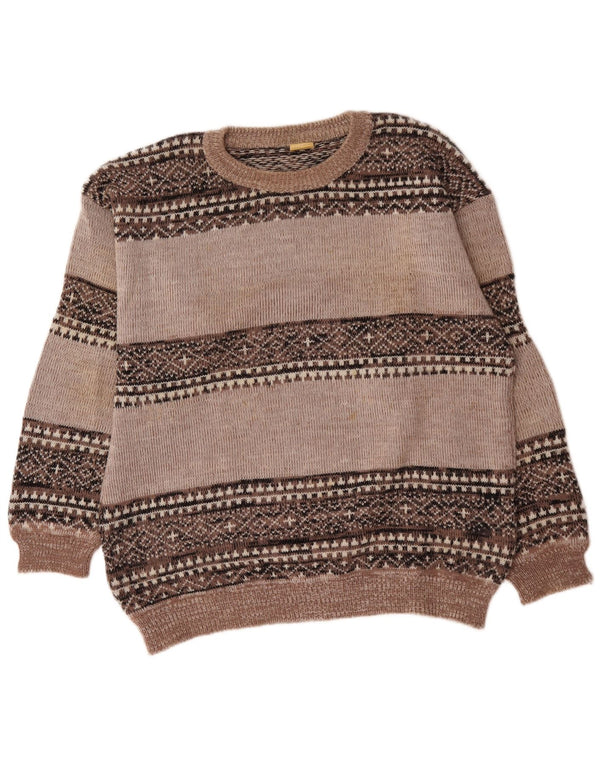 Maglione maglione girocollo da uomo vintage XL grigio acrilico Fair Isle