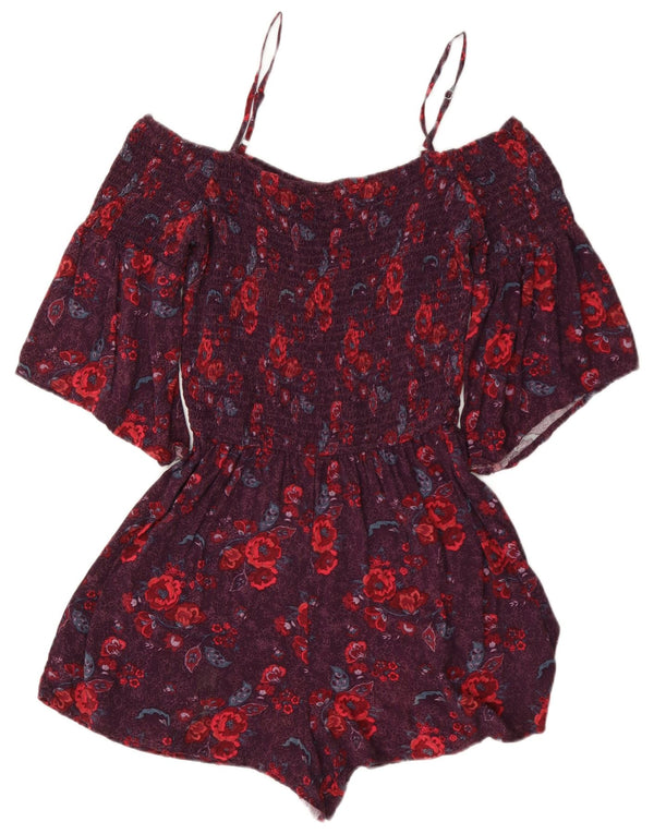 Tutina corta Hollister da donna con spalle scoperte UK 12 Viscosa floreale bordeaux medio
