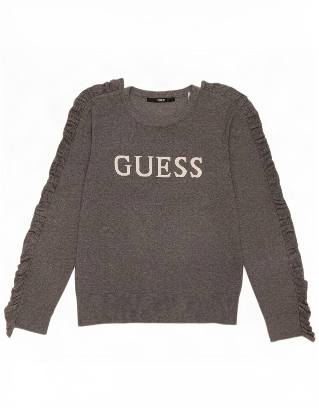 Guess Womens Graphic Crew Neck Jumper Sweater UK 14 Medium Grey