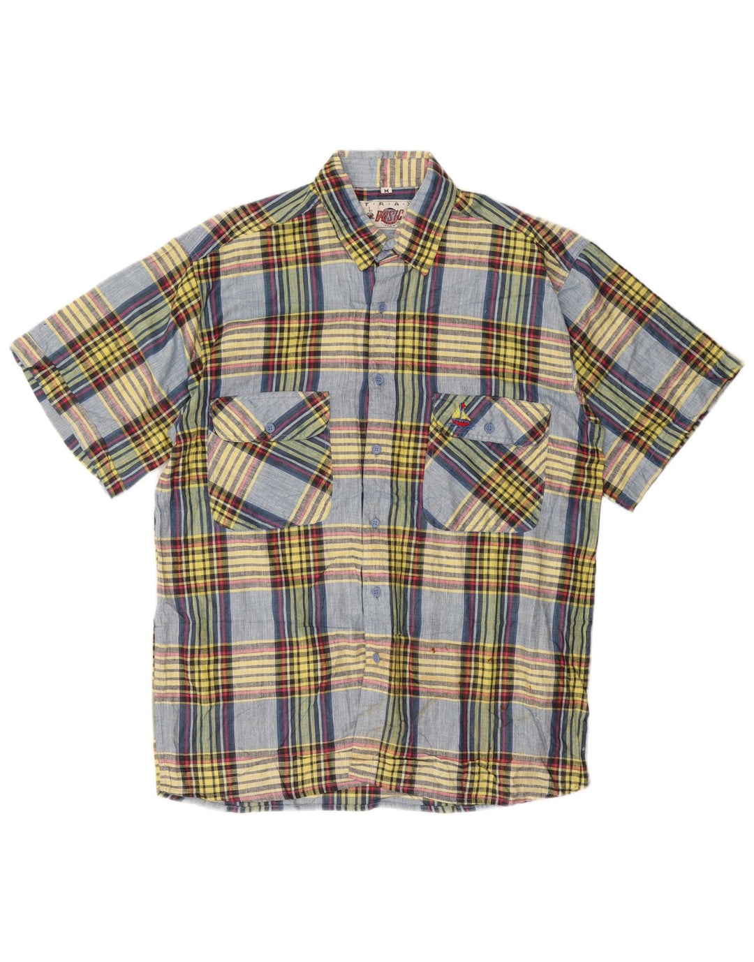 BASIC Camicia a maniche corte da uomo in cotone a quadri multicolore medio