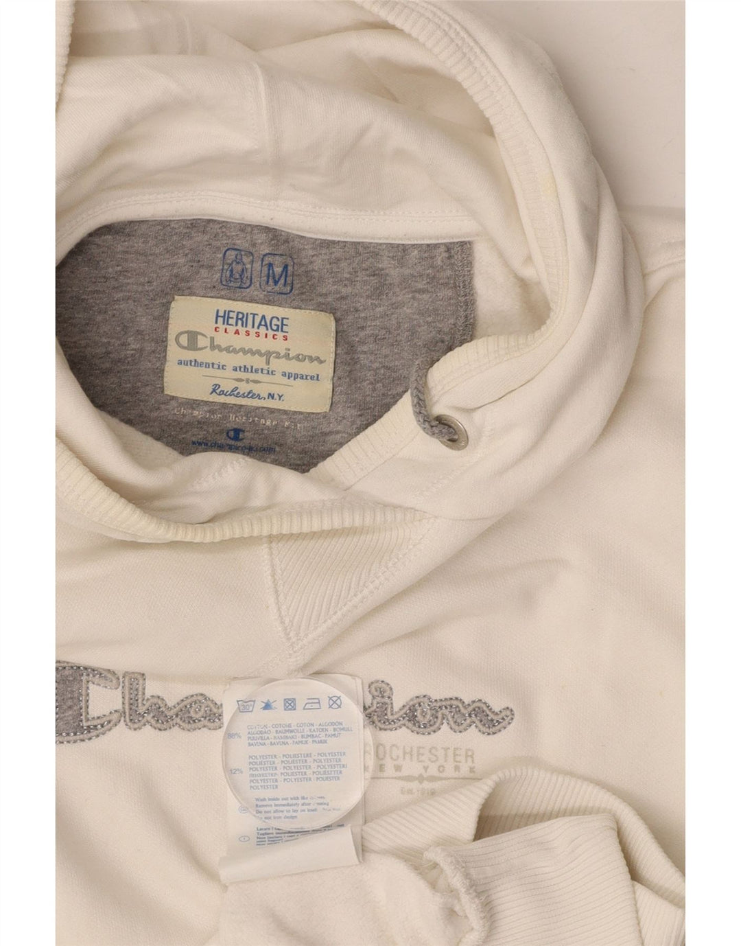 CHAMPION Felpa con cappuccio grafica da donna Heritage Classics UK 14 Medium White