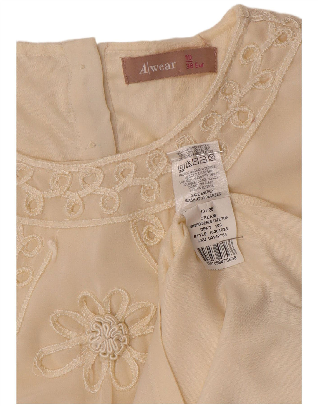 Camicetta a maniche lunghe da donna Awear Top UK 10 Small Poliestere bianco sporco