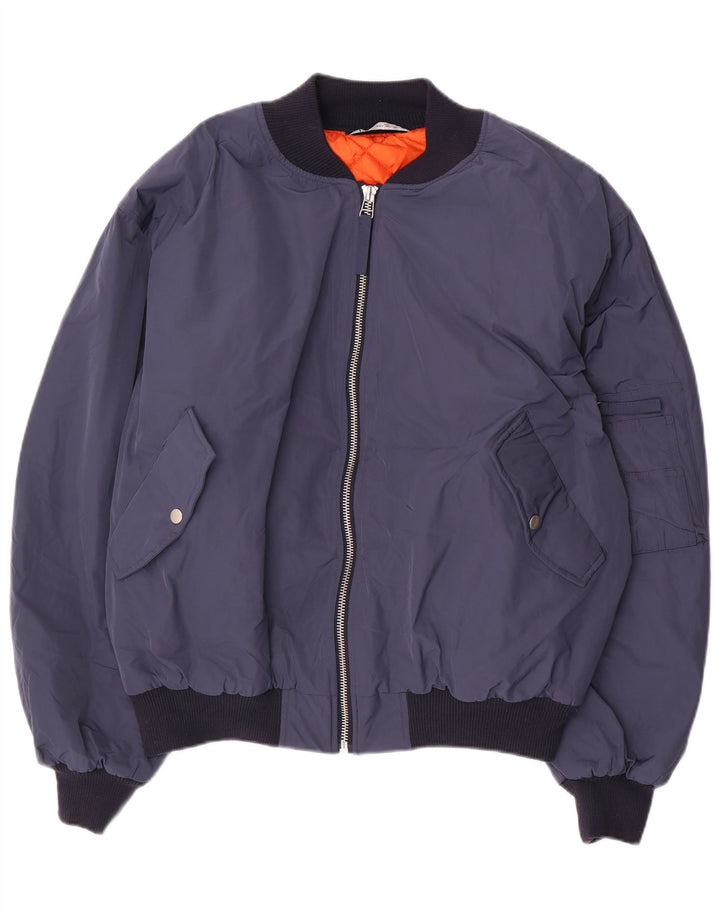 Giubbotto bomber da uomo vestibilità ampia Zara UK 42 XL poliestere blu navy