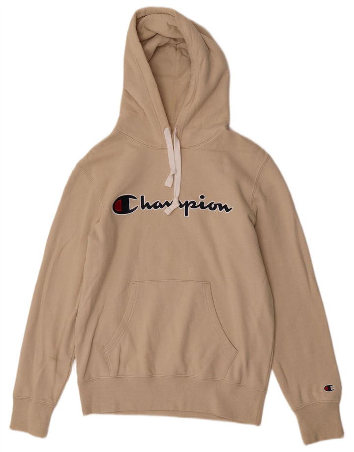 Felpa con cappuccio da uomo con vestibilità regolare grafica Champion, cotone beige medio