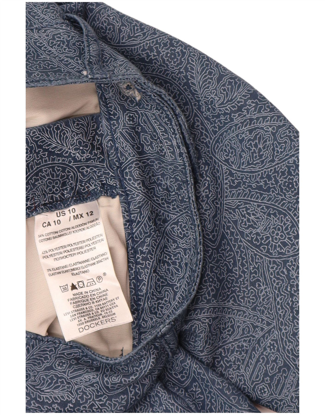 DOCKERS Pantaloni Capri da donna US 10 Large W30 L20 Blu Navy Paisley