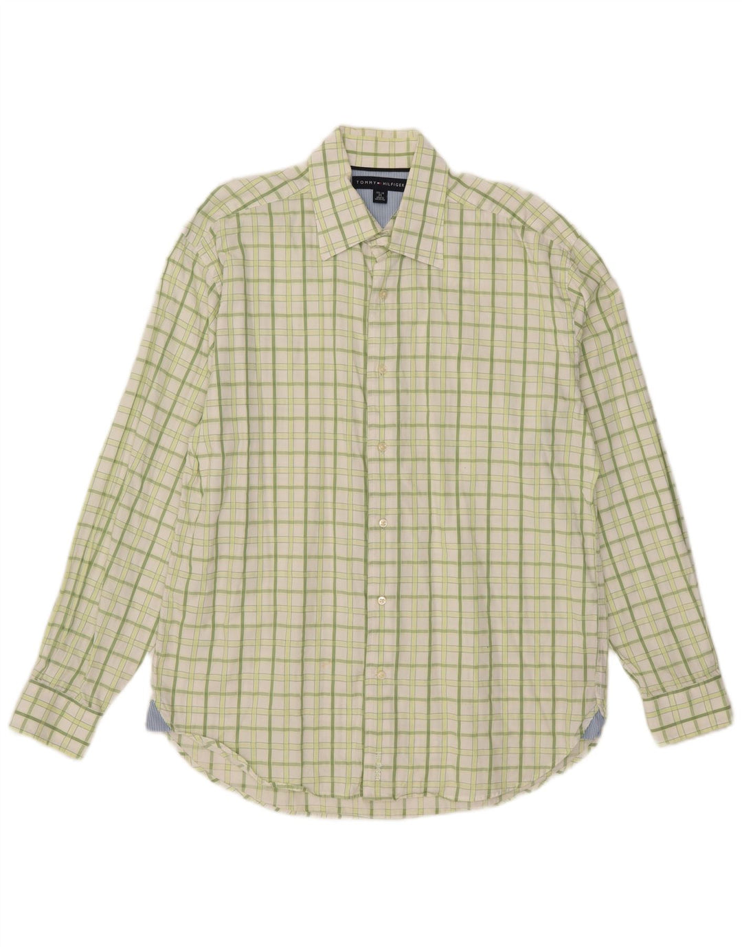 Camicia da uomo Tommy Hilfiger taglia 15 1/2 16 cotone a quadri verde medio