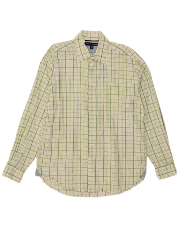 Camicia da uomo Tommy Hilfiger taglia 15 1/2 16 cotone a quadri verde medio
