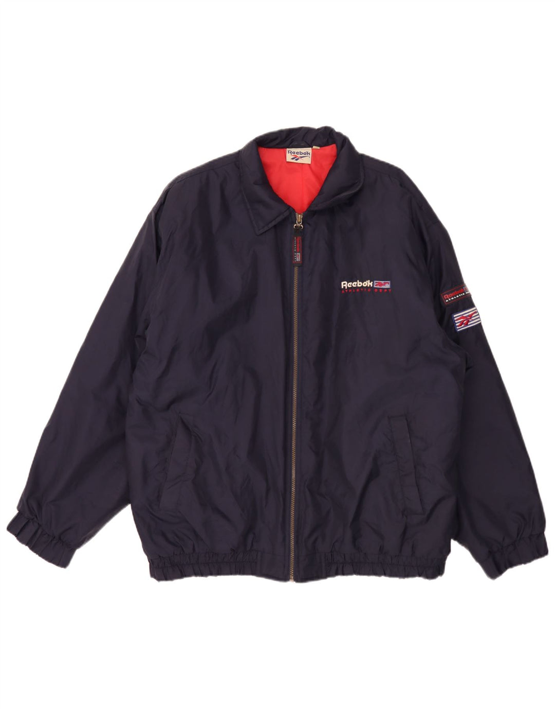 Giubbotto bomber grafico da uomo Reebok UK 42 XL nylon blu navy