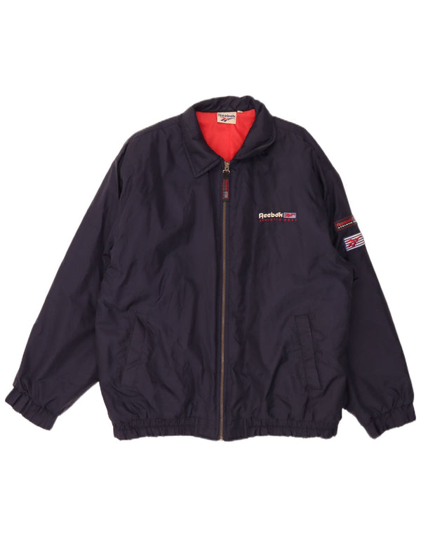 Giubbotto bomber grafico da uomo Reebok UK 42 XL nylon blu navy
