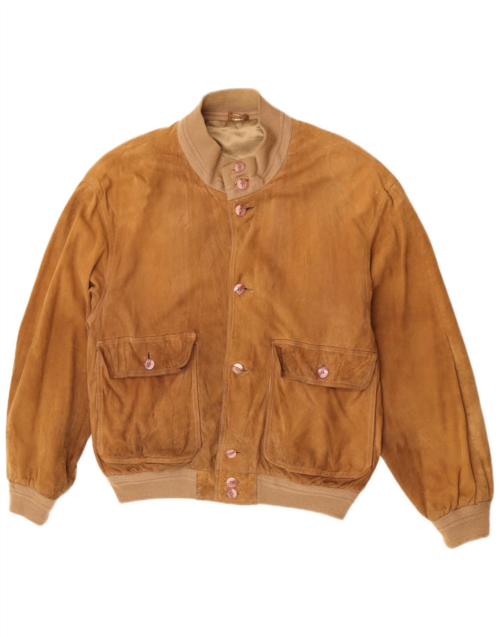 Giubbotto bomber in pelle scamosciata vintage da uomo UK 40 grande marrone