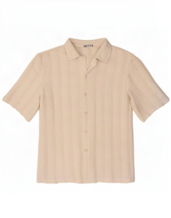 Maglia Zara da uomo a maniche corte in maglia di poliestere a righe bianche grandi