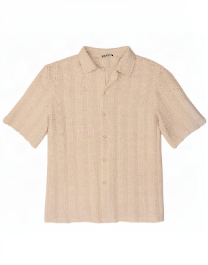 Maglia Zara da uomo a maniche corte in maglia di poliestere a righe bianche grandi