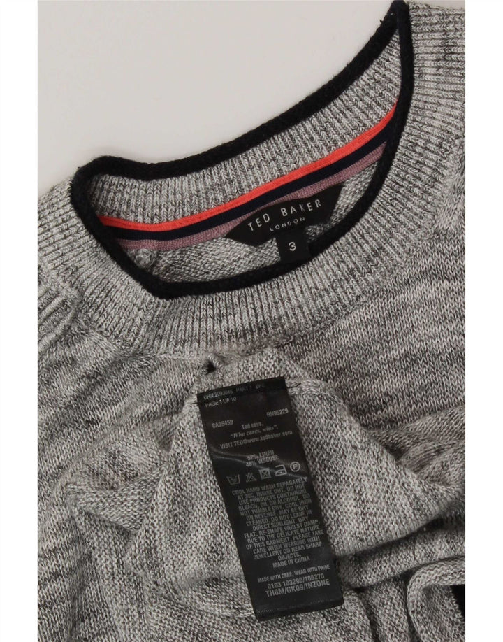 Maglione maglione girocollo da uomo Ted Baker taglia 3 Lino screziato grigio medio