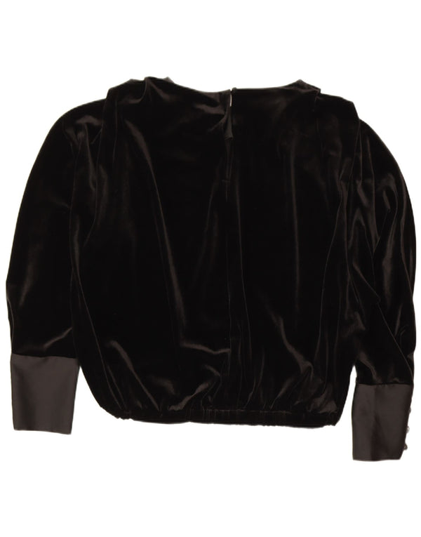 Zara Donna Camicetta Oversize in Velluto a Maniche Lunghe Top UK 14 Medio Nero