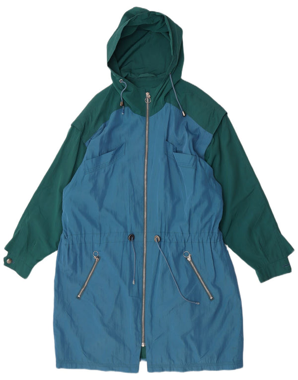 Giacca parka con cappuccio da donna vintage UK 22 3XL Poliestere color block blu