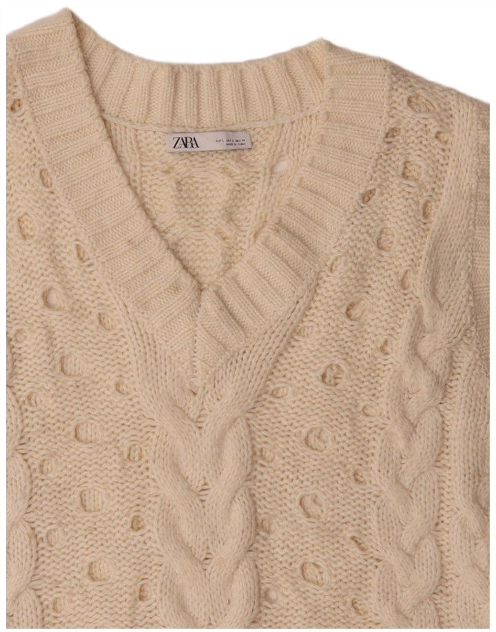 Canotta oversize da donna Zara UK 16 grande in acrilico bianco sporco