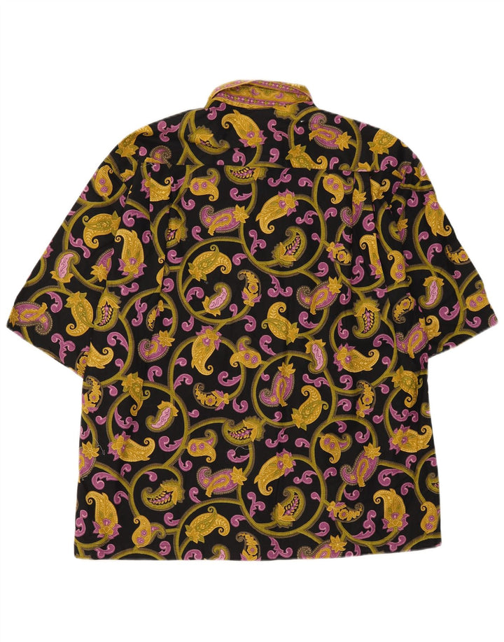 Camicia vintage da uomo a maniche corte in cotone cachemire nero medio